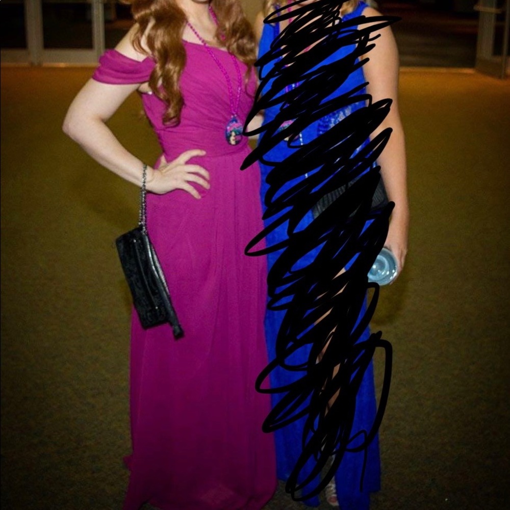 JJ’s House plumb purple one shoulder evening gown
